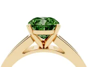 Fancy Green Cushion Cut Diamond Solitaire Ring Set in Yellow gold with Channel-Set Band and Prong Setting