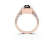Radiant Cut Milgrain Halo Engagement Ring Setting for a Black Center | Side Stones | Rose Gold