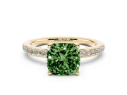 Fancy Green Cushion Cut Diamond Pavé Band Ring Set in Yellow gold with Prong-Set Center Stone