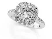 Cushion Cut Pave Halo Engagement Ring Setting | Pave Band | Sterling Silver