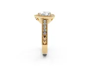 Heart Cut Diamond Halo Ring Set in Yellow gold with Round Accent Halo, Pavé Band and Prong Setting