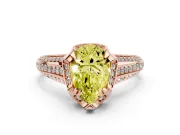 Fancy Yellow Pear Cut Diamond Pavé Split Shank Solitaire Ring Set in Rose gold with Prong Setting