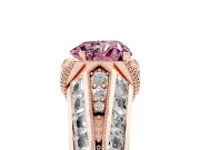 Fancy Pink Heart Cut Diamond Vintage-Inspired Milgrain Ring Set in Rose gold with Accent Split Shank
