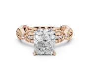 Radiant Cut Vintage Milgrain Engagement Ring Setting | Graduated Stations | Rose Gold