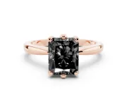 Fancy Black Radiant Cut Diamond Solitaire Engagement Ring Set in Rose gold with Slim Tapered Solitaire Band