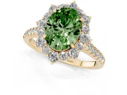 Oval Scalloped Halo Engagement Ring Setting for a Fancy Green Lab-Grown Diamond | Single Row Pave | Yellow Gold