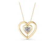 Round Lab-Grown Diamond Double Heart Pendant Necklace | Open Heart Frame | Yellow Gold