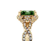 Asscher Cut Graduated Milgrain Halo Engagement Ring Setting for a Fancy Green Lab-Grown Diamond | Yellow Gold