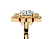 Round Vintage Milgrain Bezel Cluster Halo Engagement Ring Setting | Plain Band | Yellow Gold