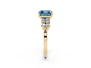 Asscher Cut Side Stone Engagement Ring Setting for a Fancy Blue Lab-Grown Diamond | Shoulder Clusters | Yellow Gold