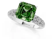 Asscher Cut Multi Row Pave Engagement Ring Setting for a Fancy Green Lab-Grown Diamond | White Gold