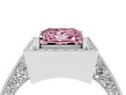Princess Cut Milgrain Halo Engagement Ring Setting for a Fancy Pink Lab-Grown Diamond | Side Stones | White Gold