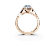 Emerald Cut Halo Pavé Engagement Ring Setting for a Fancy Blue Lab-Grown Diamond | Narrow Split Shank | Rose Gold