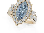 Marquise Halo Engagement Ring Setting for a Fancy Blue Lab-Grown Diamond | Graduated Channel Band | Yellow Gold