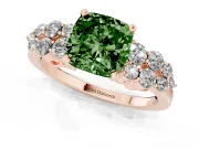 Cushion Cut Side Stone Engagement Ring Setting for a Fancy Green Lab-Grown Diamond | Shoulder Clusters | Rose Gold