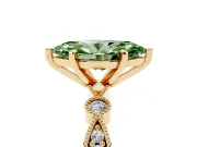 Fancy Green Marquise Cut Diamond Solitaire Engagement Ring Set in Yellow gold with Milgrain Bezel Accent Band