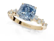 Cushion Cut Graduated Solitaire Engagement Ring Setting for a Fancy Blue Lab-Grown Diamond | Yellow Gold