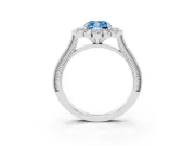Fancy Blue Cushion Cut Diamond Halo Milgrain Pavé Ring Set in White gold with Prong Setting