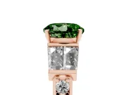Fancy Green Round Cut Diamond Engagement Ring Set in Rose gold with Baguette Side Stones and Channel Set Band