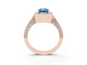 Radiant Cut Milgrain Halo Engagement Ring Setting for a Fancy Blue Lab-Grown Diamond | Side Stones | Rose Gold