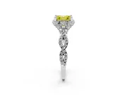Fancy Yellow Asscher Cut Diamond Halo Twist Band Solitaire Ring Set in Platinum with Prong-Set Center Stone