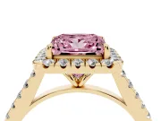 Princess Cut Halo Engagement Ring Setting for a Fancy Pink Lab-Grown Diamond | Pave Shoulders | Yellow Gold