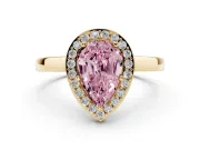 Fancy Pink Pear Cut Diamond Halo Ring Set in Yellow gold with Solitaire Band and Prong Setting