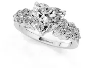 Heart Cut Diamond Cluster Engagement Ring Set in Platinum with Pavé Band and Prong Setting