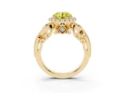 Round Vintage Halo Engagement Ring Setting for a Fancy Yellow Lab-Grown Diamond | Bezel Shoulder Accents | Yellow Gold