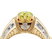 Fancy Yellow Pear Cut Diamond Vintage-Inspired Milgrain Ring Set in Yellow gold with Accent Split Shank