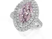 Fancy Pink Marquise Lab-Grown Diamond Double Halo Statement Ring Set in White Gold with Pavé Band