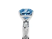 Fancy Blue Cushion Cut Diamond Solitaire Ring Set in Platinum with Channel-Set Baguette Band and Prong Setting