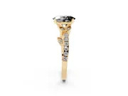 Oval Leaf Pavé Engagement Ring Setting for a Black Center | Leaf Motif Shoulders | Yellow Gold