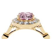Oval Halo Engagement Ring Setting for a Fancy Pink Lab-Grown Diamond | Bezel Stations | Yellow Gold