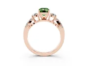 Fancy Green Emerald Cut Diamond Three-Stone Ring Set in Rose gold with Pavé Split Shank and Prong Setting