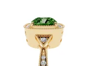 Cushion Cut Milgrain Halo Engagement Ring Setting for a Fancy Green Lab-Grown Diamond | Graduated Pavé | Yellow Gold
