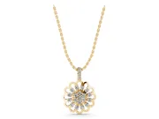 Round Lab-Grown Diamond Floral Cluster Pendant Necklace | Open Petal Frame | Yellow Gold