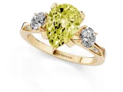 Pear-Shaped Hidden Halo Three Stone Engagement Ring Setting for a Fancy Yellow Lab-Grown Diamond | Yellow Gold