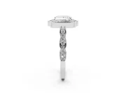 Princess Cut Vintage Scalloped Halo Engagement Ring Setting | Pave Band | White Gold