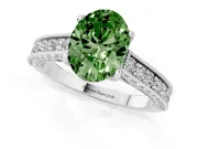 Oval Vintage Hidden Halo Engagement Ring Setting for a Fancy Green Lab-Grown Diamond | Milgrain Pave Band | Platinum
