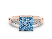 Princess Cut Five Stone Engagement Ring Setting for a Fancy Blue Lab-Grown Diamond | Rose Gold