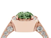 Oval Milgrain Halo Engagement Ring Setting for a Fancy Green Lab-Grown Diamond | Side Stones | Rose Gold