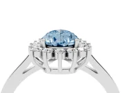 Fancy Blue Pear Cut Diamond Halo Ring Set in Silver with Round Halo and Smooth Solitaire Band