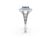 Emerald Cut Halo Split Shank Engagement Ring Setting for a Fancy Blue Lab-Grown Diamond | Pavé Strands | Platinum