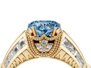 Heart-Shaped Vintage Milgrain Engagement Ring Setting for a Fancy Blue Lab-Grown Diamond | Hidden Halo | Yellow Gold