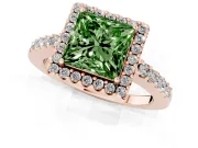 Princess Cut Halo Engagement Ring Setting for a Fancy Green Lab-Grown Diamond | Single Row Pavé Band | Rose Gold
