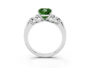 Fancy Green Princess Cut Diamond Cluster Ring Set in White gold with Round Accent Stones and Prong Setting on a Plain Band