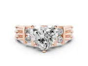 Three-Stone Heart Cut Diamond Channel Set Ring Set in Rose gold with Bar Prongs