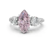 Marquise Three Stone Engagement Ring Setting for a Fancy Pink Lab-Grown Diamond | Tapered Pave Band | Sterling Silver
