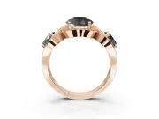 Round Three Stone Halo Engagement Ring Setting for a Black Center | Pavé Wave Band | Rose Gold